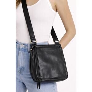 Fossil Vtg 1954 Crossbody Black Soft Leather Bag Organizer Travel Purse 75082